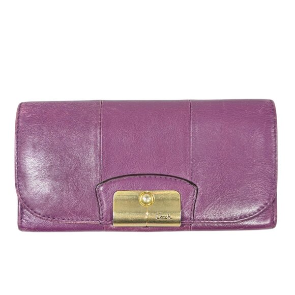 Coach Kristin Purple Leather Long Folding Continental Wallet READ - Picture 1 of 11